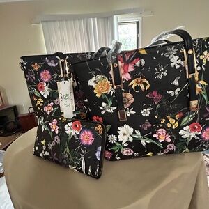 Floral Black Women's Bag Set